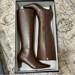 French Connection Knee High Boots Becky Kitten Heel Size 7 Chocolate Brown NIB